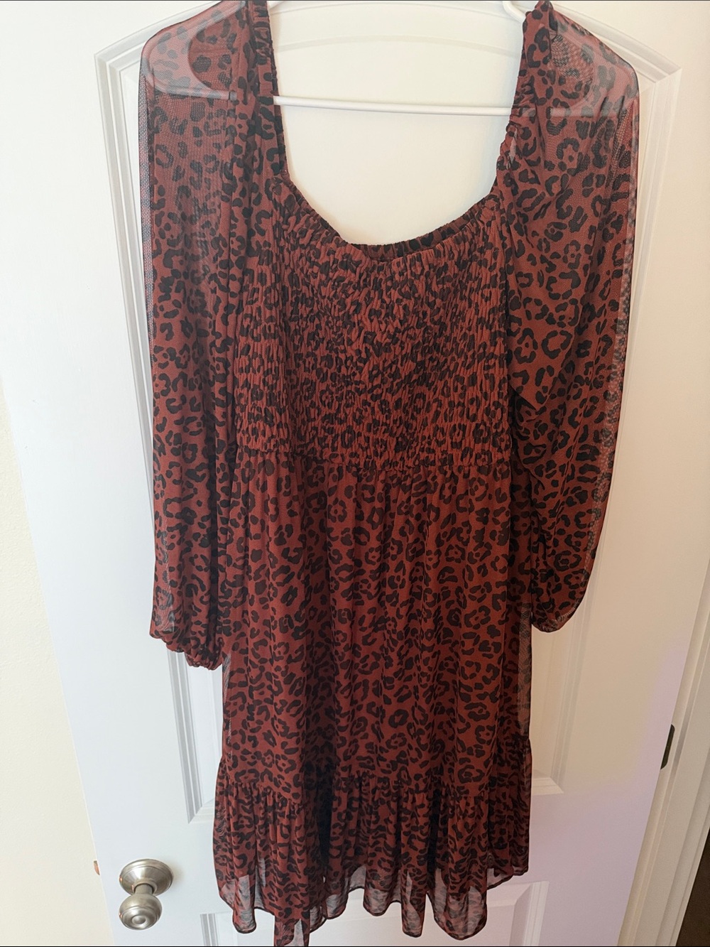 Just...Taylor Burnt Orange Leopard Print Long Sleeve Dress